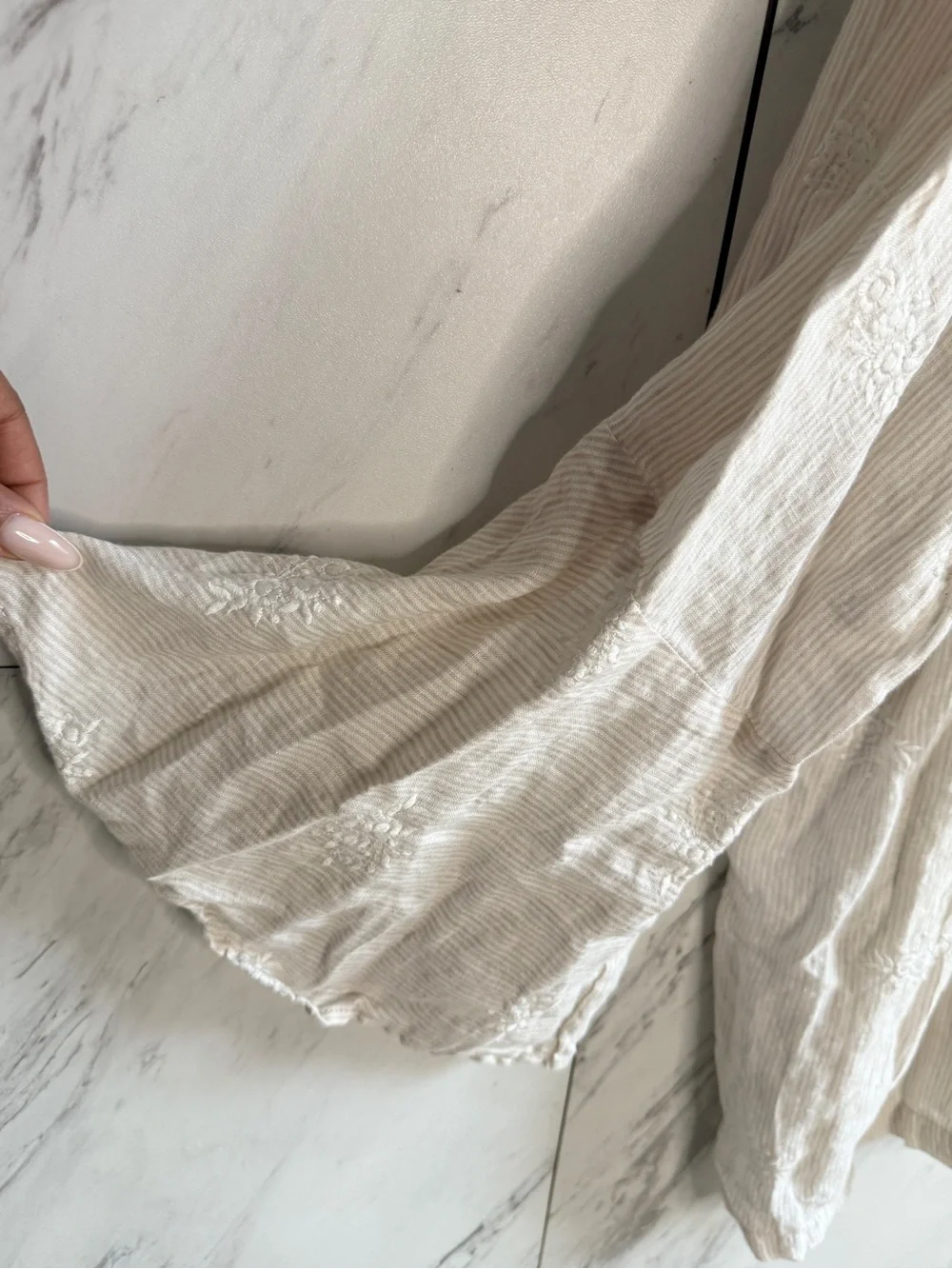 Antibes Blanc Cream Linen Embroidered Flare Sleeve Pintuck Tunic Plus Size 3X